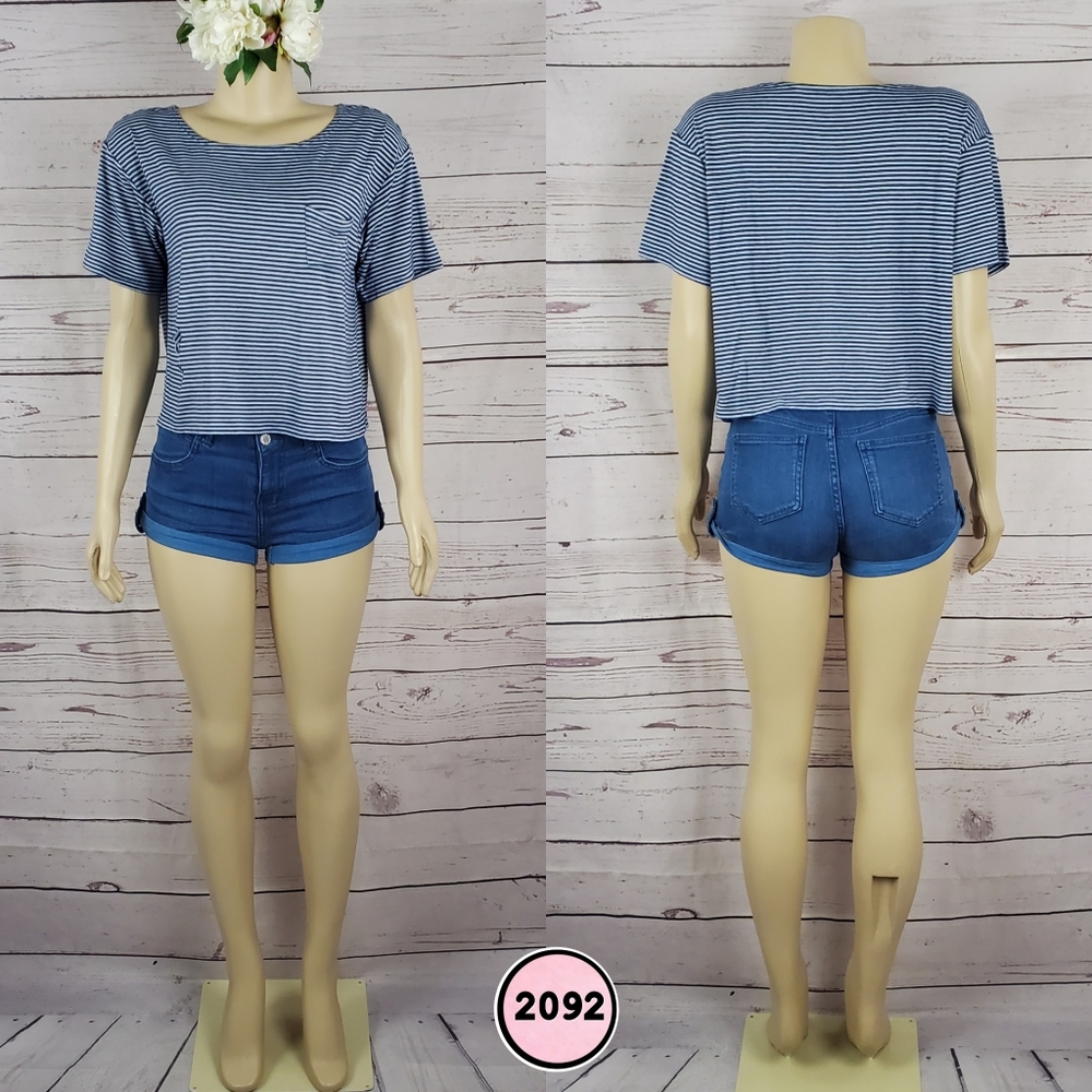 Mudd XS Striped Distressed Semi Crop Top – Casual Short Sleeve Tee